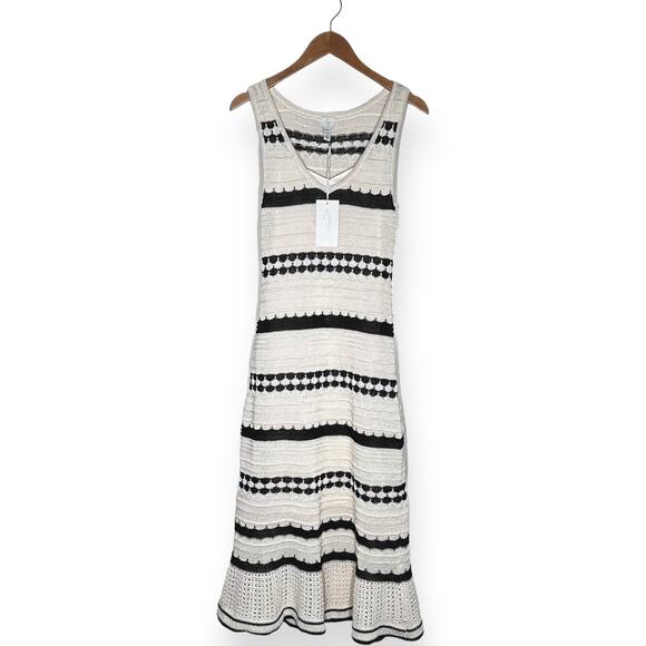 New $249 JOIE Crochet Knit Midi Dress Sleeveless Striped Ivory Coastal Chic M - Picture 10 of 15